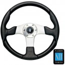 Volant Nardi en cuir noir et cuir perfor&eacute; noir avec branches en Alu satin&eacute; - New Line 75th Anniversary