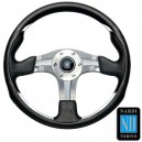 Volant Nardi en cuir noir et cuir perfor&eacute; noir avec branches en Alu poli - New Line ND4 Metal 75th Anniversary