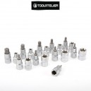 Coffret 19 Douilles types Torx mâles et femelles, entraînement carré 1/2"